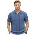 Stylish men's casual blue hollow knit Polo shirt with lapel short sleeves and slim fit - M / Tops / Blue