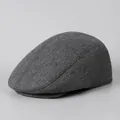 Classic dark grey wool felt flat cap for elderly men, warm winter accessory - M (56-58cm) / Solid Dark Grey