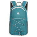 Lightweight foldable outdoor hiking backpack in teal blue with front VANAHEIMR logo - Below 20L / Bungee Cord Style (612) / Green