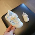 White breathable mesh baby walking shoes with colorful patterns and flexible soft sole - Size 14/Insole 11.5cm / White