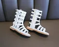 Elegantes sandalias romanas blancas altas para niñas con cremallera lateral y diseño de cordón - 21 / Estilo Princesa Romana (v183) / Blanco