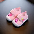 Chaussures de marche souples pour bébé roses avec motif dinosaure dessin animé. - Longueur Intérieure 13cm Taille 19 / Chaussures premiers pas / Rose