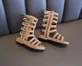 Sandalias romanas altas para niños en color caqui con cremallera y cordones - 21 / Estilo Princesa Romana (v183) / Marrón