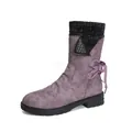 Elegant purple mid-calf winter boots for women with knitted cuff and decorative bow detail - 35 / Purple