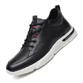 Black breathable leather casual shoes for men featuring a 5cm height increasing thick sole - 38 / Hollow Heightened Black White Sole