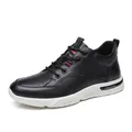 Men's breathable black casual leather sneakers featuring a soft white sole for daily wear - 38 / Hollow Black White Sole
