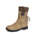 Stylish khaki mid-calf women's winter boots with knitted collar and side lacing detail - Khaki