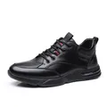Premium black leather men's casual shoes with breathable design and soft durable sole - 38 / Black Smooth Leather Style