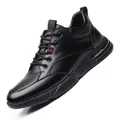 Men's black leather lace-up shoes with a 5cm height increasing sole - 38 / Black Smooth Height Increasing Shoes