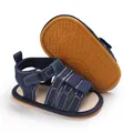 Detailansicht der dunkelblauen Babysandalen mit rutschfester Sternmuster-Gummisohle. - Blau