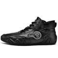Chaussures de conduite décontractées en cuir noir pour hommes avec une bride velcro - 38 / Noir
