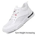 Men's breathable white casual leather sneakers with a 5cm height increasing sole - 38 / Hollow Height-Increasing Style (Summer) / White