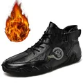 Chaussures décontractées en cuir noir pour hommes avec doublure chaude et bride velcro - 38 / Noir Doublé de Polaire