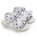 Classic white baby sandals with black polka dots and cute bow accent for infant girls - 11cm / White