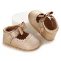 Gold baby Mary Jane walking shoes with soft soles and decorative bow details - Insole Length 11cm / Gold