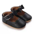 Close-up of black leather baby princess shoes with bow and scalloped edge detail - Insole Length 11cm / Black