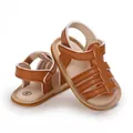 Infant anti-slip sandals in brown featuring rubber sole and soft woven inner sole - Brown