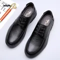 Premium men's black genuine cowhide business casual shoes with litchi grain leather texture - Lace-up Style (QT1111)