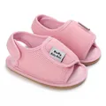 Detailed view of pink breathable mesh baby shoes with anti-slip soft rubber soles - Pink