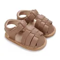 Infant brown faux leather summer sandals with soft sole and hook-and-loop closure - Dark Camel