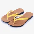 Comfortable yellow women's flip-flops with brown textured footbed for summer beach wear - 35 / Yellow
