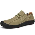 Khaki men's outdoor casual hiking shoe with textured suede-like finish and rubber sole - Khaki