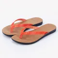 Stylish orange laser-cut PU leather flip-flops for women outdoor summer beach wear - 35 / Red