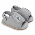Detail of breathable grey mesh baby walking shoes with soft non-slip rubber soles - Inner Length 11cm / Gray