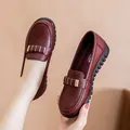 Soft sole burgundy leather loafers for women with a comfortable non-slip design - 38 / Burgundy
