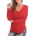Comfortabel dames T-shirt met lange mouwen en V-hals in een effen rode kleur - S / Tops / Rood