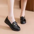Elegant black soft-sole non-slip leather loafers for women's work and daily casual wear - 35 / Black