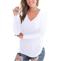 Klassiek wit T-shirt met lange mouwen en V-hals voor dames, in een casual en slim-fit model - S / Tops / Wit