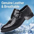 Zapatos de vestir de cuero negro transpirable para hombre con hebilla de calavera - 38 / Estilo de Sandalias Caladas (168W-2) / Negro
