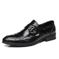 Zapatos de vestir para hombre en cuero negro genuino con hebilla decorativa de calavera - 38 / Estilo Estándar (168-2) / Negro