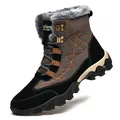 Men's waterproof outdoor snow boots with thick fleece lining and durable non-slip sole - 37 / Brown