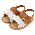 Süße Baby Mädchen Lauflernsandalen mit weißen Rüschen und braunen Riemen für den Sommer - 11cm / Braun