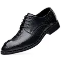 Detailansicht der schwarzen Business-Schuhe für Herren mit Krokodilprägung aus Leder - 38 / Schwarz