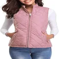 Front view of a women's quilted stand collar vest in dusty pink with zipper closure - Pink
