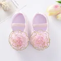 Cute pink baby princess shoes with large mesh flower decoration and elastic strap. - 11 (10.5cm) / Pink