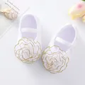 Adorable white baby princess shoes with decorative gold-edged flower and soft sole for infants - 11 (10.5cm) / White