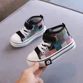 Scarpe alte in tela per bambini con suola antiscivolo e dettaglio a margherita - Taglia 32 (Lunghezza Interna 19CM) / Scarpe da Skate Casual Mid-Top / Nero
