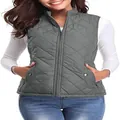 Detail showing the quilted texture and zipper pocket on a women's stand-collar vest. - S / Tops / Dark Gray