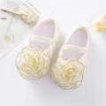 Cute baby girl princess shoes with layered lace flower decoration in cream color. - Beige