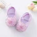 Lavender baby princess shoes with large ruffled flower and soft sole for infants - Purple