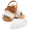 Baby Mädchen Sandalen mit Rüschen in Braun und Weiß mit passendem Blumen Stirnband - 11cm / Set (Sandalen Und Stirnband) / Braun