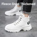 White high-top platform sneakers for men with warm fleece lining and metal buckles - 38 / White Fleece