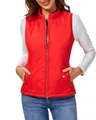 Vibrant red women's quilted vest with stand collar and zipper pockets - S / Tops / Red