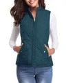 Women's dark teal quilted puffer vest featuring a stand collar and functional zipper pockets - Aqua