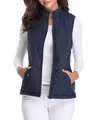 Women's stylish navy blue quilted vest featuring a stand collar and functional zip pockets - Navy Blue