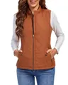 Brown quilted stand-up collar warm vest for women with zipper pockets - Orange